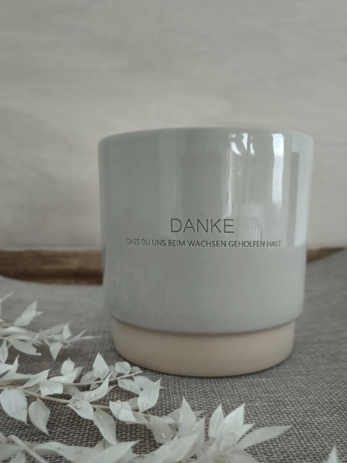 [1458607] Blumentopf Jupiter creme Ø13cm x 13cm (Text: Danke, dass Du uns beim Wachsen geholfen hast)