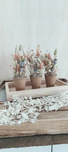[1457073] Mini-Trockenblumen im Naturtopf – Boho-Charme