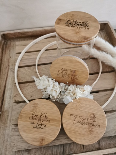 [1457683] Glasdose mit Bambusdeckel gelasert 700ml